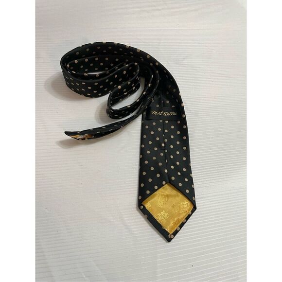 Mort Wallin Black Tan Polka Dot Tie Neck Tie - Picture 2 of 6